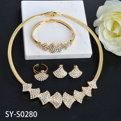Luxury jewelry high quality 18K Gold Plated Zircon Necklace Earrings Ring Bracelet jewelry sets for women