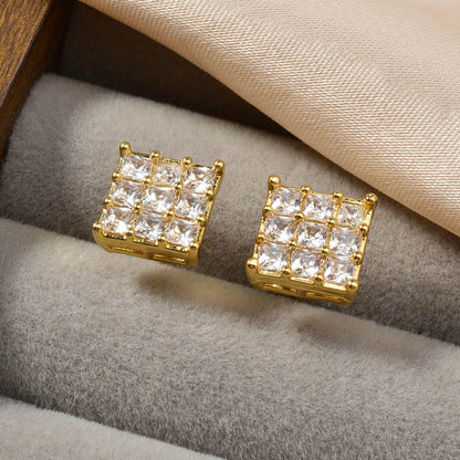 Wholesale Multi Styles  Cube Stud Hypoallergenic 18K Gold Plated Princess cut zircon Earrings for Women