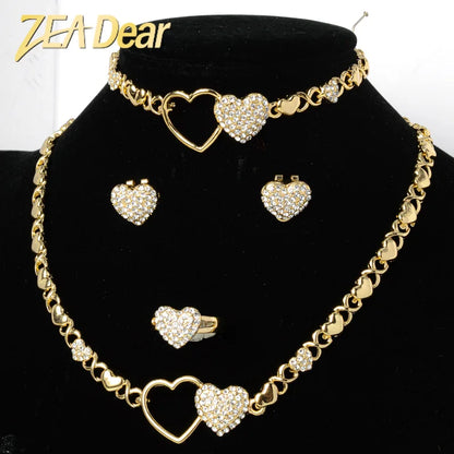 Hot Selling Brazil Gold Luxury Copper Bridal  XOXO Jewelry Set Italian Necklace Bracelet Earring Ring Four Jewelry Sets