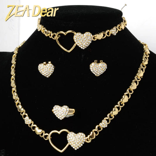 Hot Selling Brazil Gold Luxury Copper Bridal  XOXO Jewelry Set Italian Necklace Bracelet Earring Ring Four Jewelry Sets