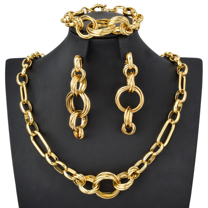 Custom Wholesale Jewellery Fashion Dubai Gold Plated Luxury Bridal Wedding Earring Bracelet Necklace Jewelry Sets Women