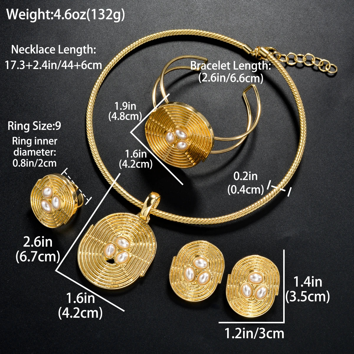 Fashion jewelry Dubai Bohemia 18k Gold Plated bracelet ring necklace earring Wedding Bride jewelry Sets For Women