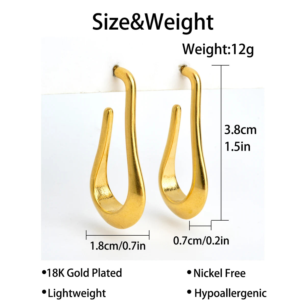 Hypoallergenic 18k Gold Plated Stainless Steel Irregular Water Drop Earrings Women