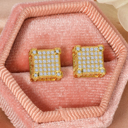 Wholesale Multi Styles Cube Stud Hypoallergenic 18K Gold Plated Princess cut zircon Earrings for Women