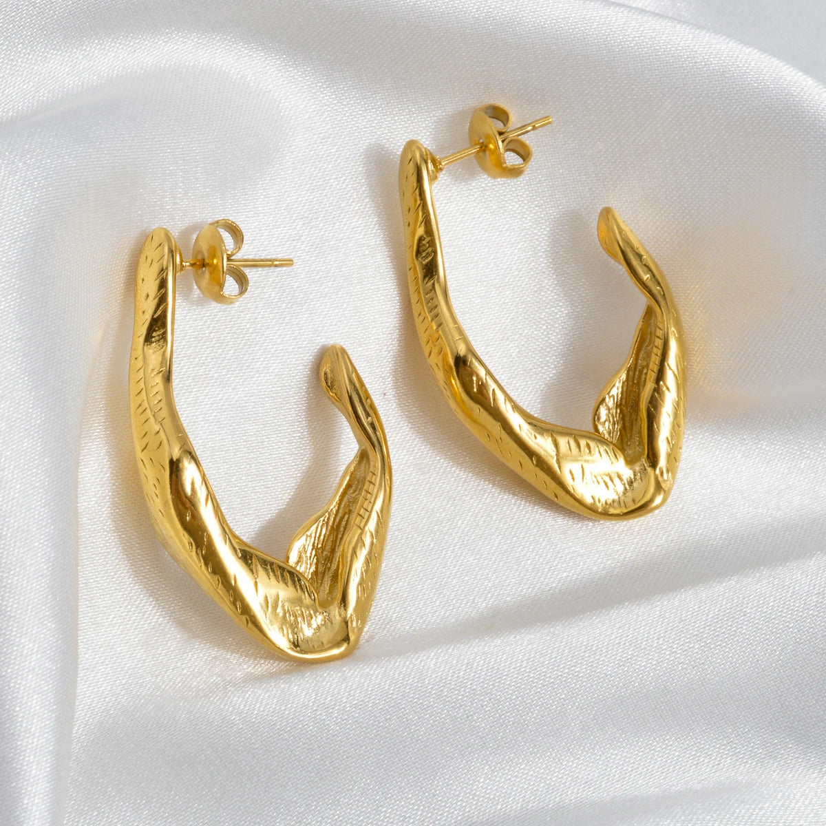 Fashion Stainless Steel Earrings Jewelry 18K Gold Plated Huggie Chunky Drop Earrings For Women