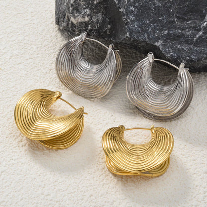 Fashion jewelry Waterproof Stainless Steel 18k Gold Plated shell hoop Earrings Women
