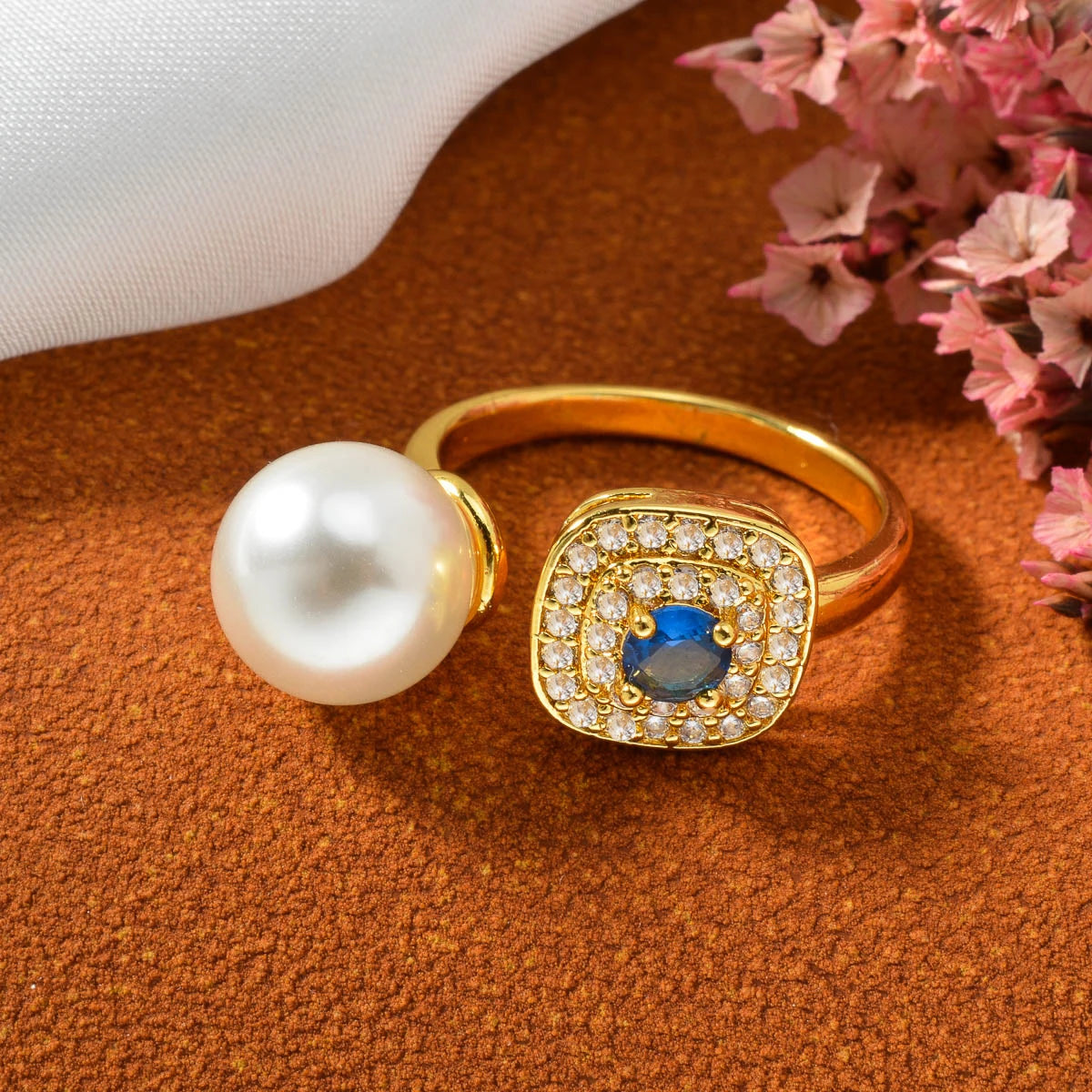 Fashion Simple wholesale Jewelry 18K Gold Plated ball Copper pearl Design Open Adjustable Size zircon Rings Women