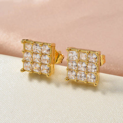 Wholesale Multi Styles  Cube Stud Hypoallergenic 18K Gold Plated Princess cut zircon Earrings for Women