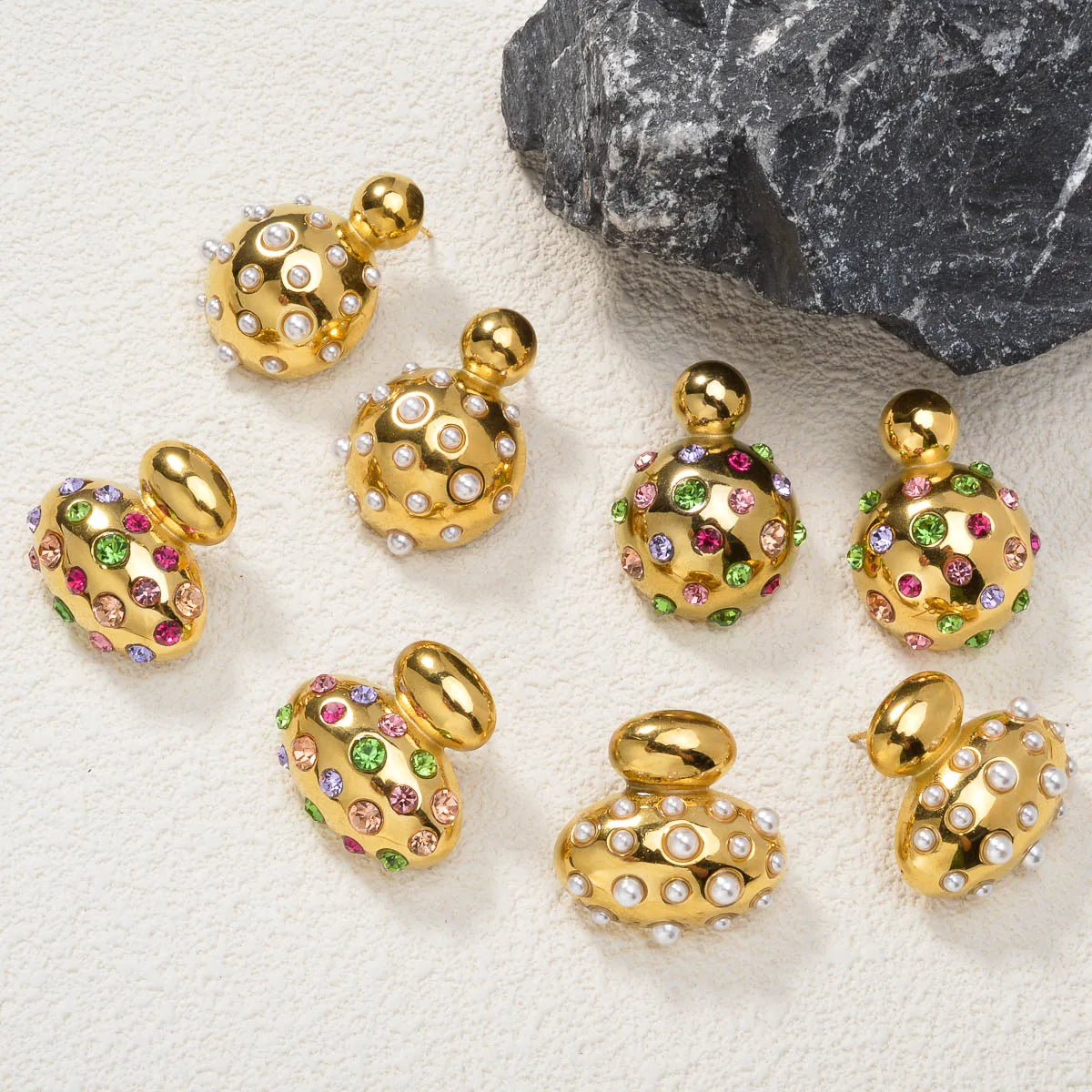 Luxury fashion jewelry Wholesale bulk 18k gold plated stainless steel pearl zircon chunky drop earrings women
