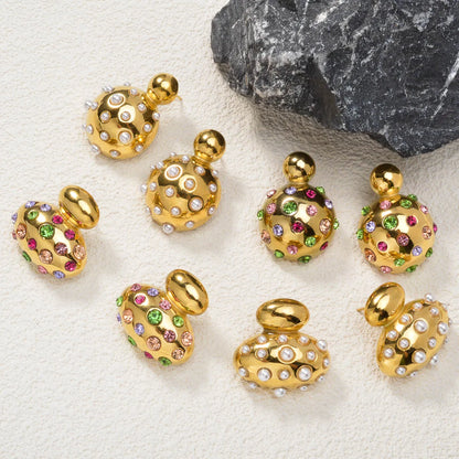 Luxury fashion jewelry Wholesale bulk 18k gold plated stainless steel pearl zircon chunky drop earrings women