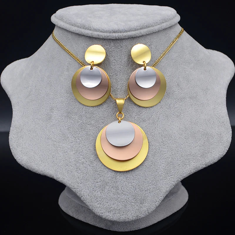 Dubai three colour jewelry set high quality copper Women wedding party bride nigerian gold plated jewelry set