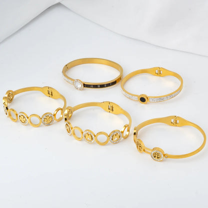 Wholesale Fashion Four Leaf Clover Butterfly Tree Of Life Stainless steel 18k Gold Plated Bracelet Femme