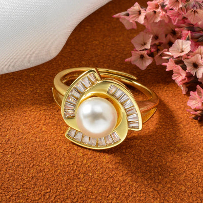 Fashion Simple wholesale Jewelry 18K Gold Plated ball Copper pearl Design Open Adjustable Size zircon Rings Women