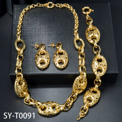 Custom Wholesale Jewellery Fashion Dubai Gold Plated Luxury Bridal Wedding Earring Bracelet Necklace Jewelry Sets Women