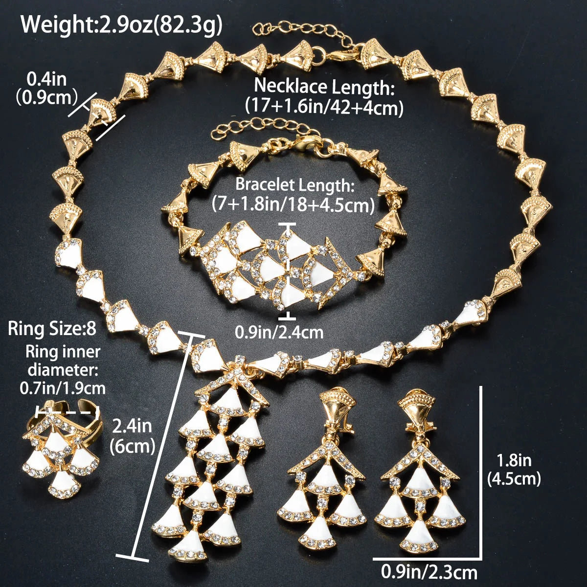 Bohemia jewelry Luxury Dubai 14k Gold Plated Zircon Fan Shaped Wedding Bride jewelry Sets For Women