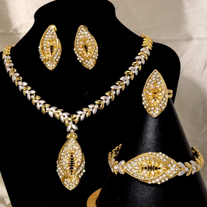 Gift Set For Saudi Dubai Long Big African Pure Gold Bridal Nigeria 18K Gold-Plated One Gram Jewellery Jewelry Set