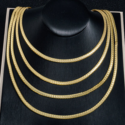 Textured Flat Herringbone Link Necklace Gold Copper Snake Chain Unisex Fashion Jewelry Daily Outfit Wedding Anniversary Gift