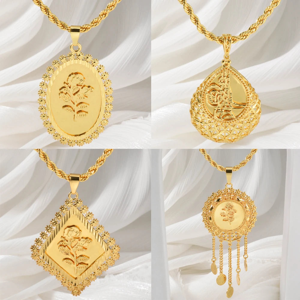 Dubai 18k Gold-plated Pendant Necklace Copper-gold Rose Necklace Geometric Accessory Chain Jewelry Men's Women's Daily Wear