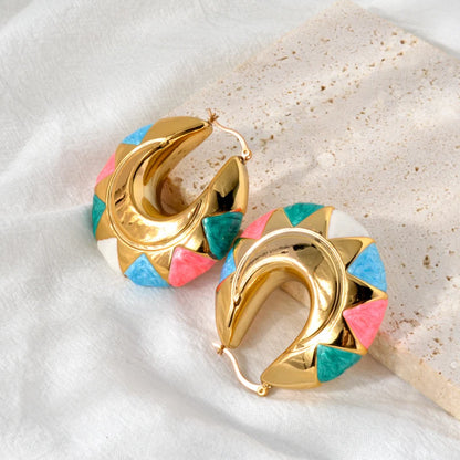 ZEA Dear  Fashion Luxury jewelry enamel hoop earrings Copper 18K Gold plated Dubai African Women's Party wedding