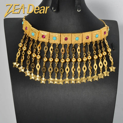 Dubai Jewelry Sets Tassels Necklaces Classic Chain Star Charms Cuban Romantic Links Birthday Gift for Women Gold Color  Pendant