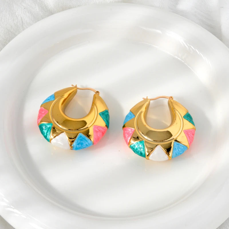 ZEA Dear  Fashion Luxury jewelry enamel hoop earrings Copper 18K Gold plated Dubai African Women's Party wedding