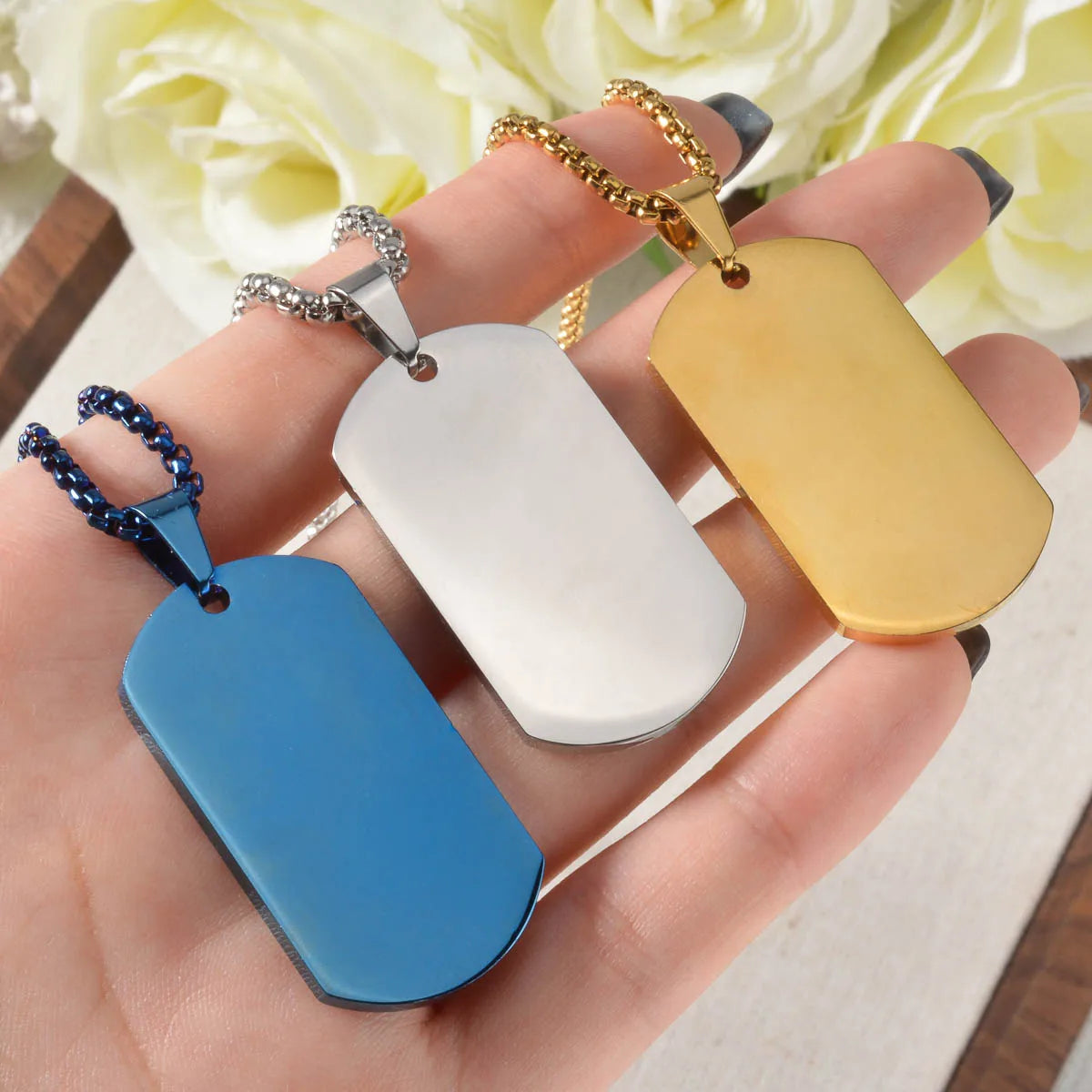 Military Style Stainless Steel Dog Tag Pendant Necklace Men Women Hip Hop Square Tag Jewelry Accessories Neck Chain Punk Gifts