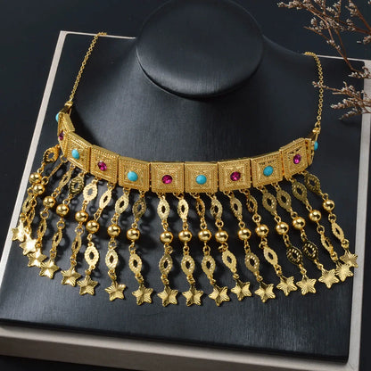 Dubai Jewelry Sets Tassels Necklaces Classic Chain Star Charms Cuban Romantic Links Birthday Gift for Women Gold Color  Pendant
