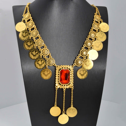 Zeadear Indian Necklace For Women Long Necklace Tassel Round Turkish Coin Pendant Neck Chain Ethiopia Bride Party Jewellery Gift