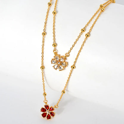 ZEADear Jewelry Flower Zircon Necklace Double Layer Clavicle Beads Chain Multi-Layer Pendant Necklace Lady Charm Jewellery Gift