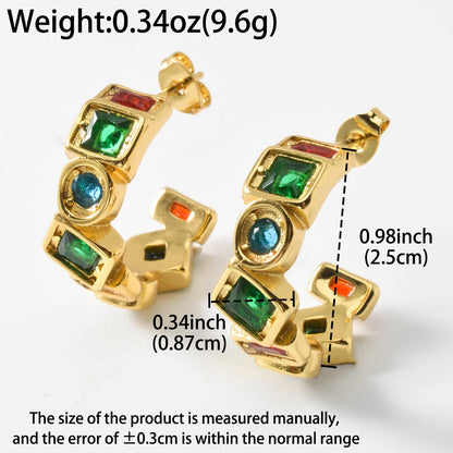 Colorful Zircon Earrings With Stainless Steel Ear Studs - Shining Jewelry Accessories Fashion Artistic Earrings Women Gifts