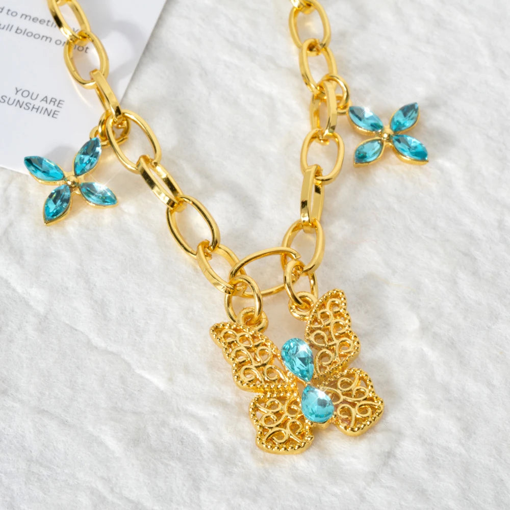 ZEADear Jewelry Butterfly Charm Zircon Necklace Four Leaf Clover Clavicle Link Chain Pendant Necklace Lady Party Wedding Gift