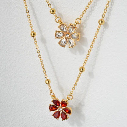 ZEADear Jewelry Flower Zircon Necklace Double Layer Clavicle Beads Chain Multi-Layer Pendant Necklace Lady Charm Jewellery Gift
