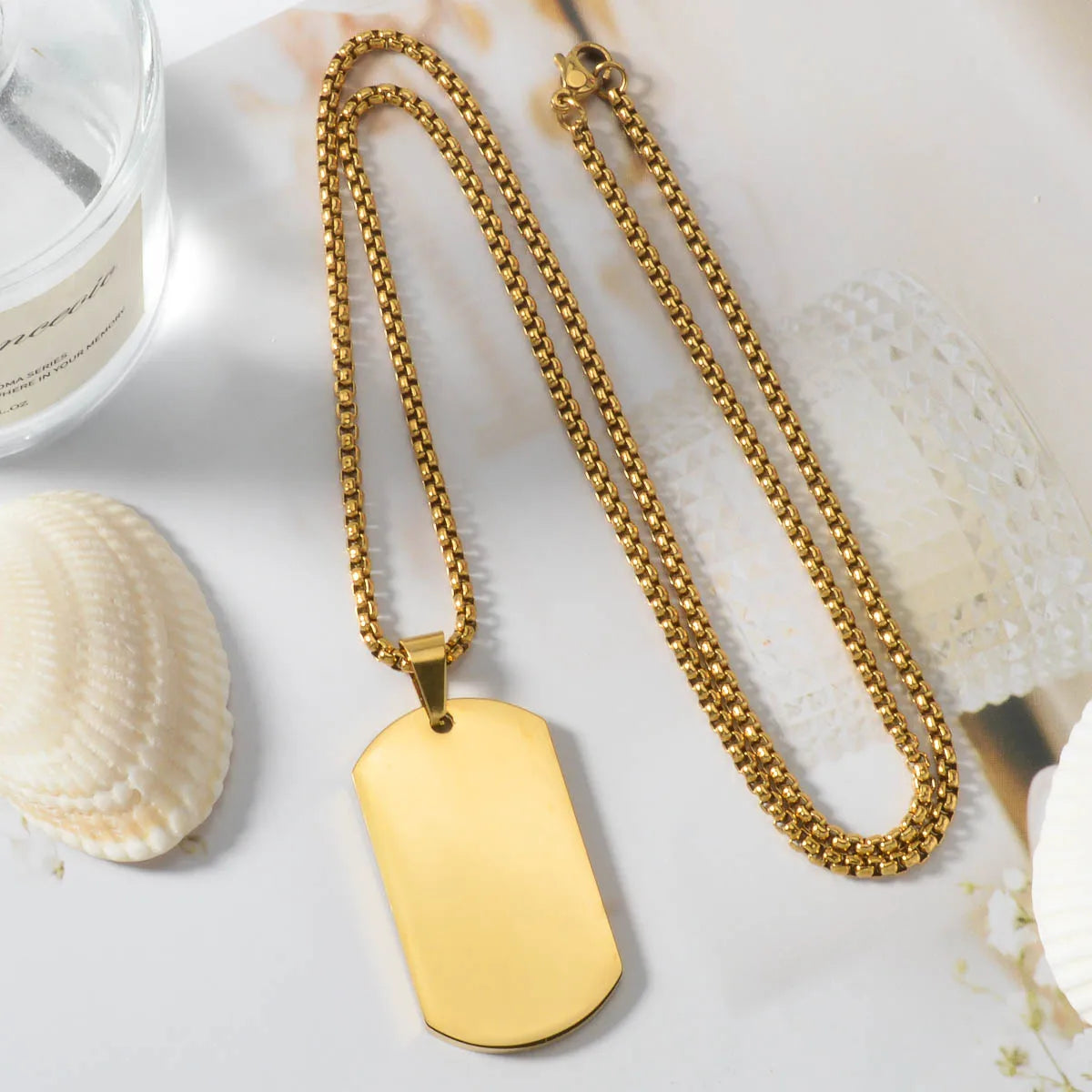 Military Style Stainless Steel Dog Tag Pendant Necklace Men Women Hip Hop Square Tag Jewelry Accessories Neck Chain Punk Gifts