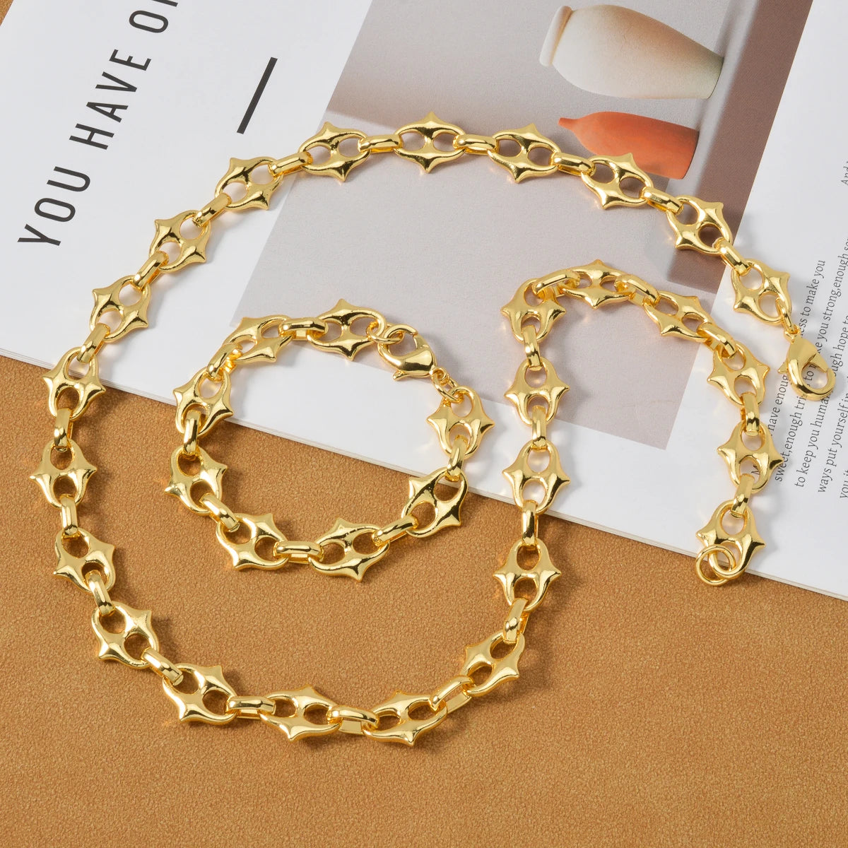 Star Necklace Chain Set 18K Gold Plated 2 Pcs Necklaces Bracelets Set Dubai Jewelry Accessories Hip-hop Style Outfits Gifts