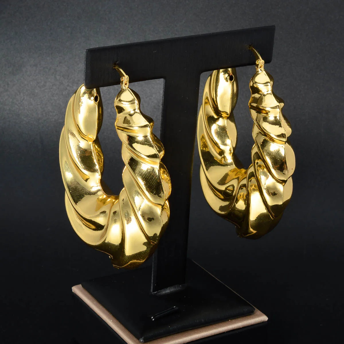 Dubai Custom Jewelry Large 18k gold plated hollow chunky statement chunky textured twist earring hoop for women