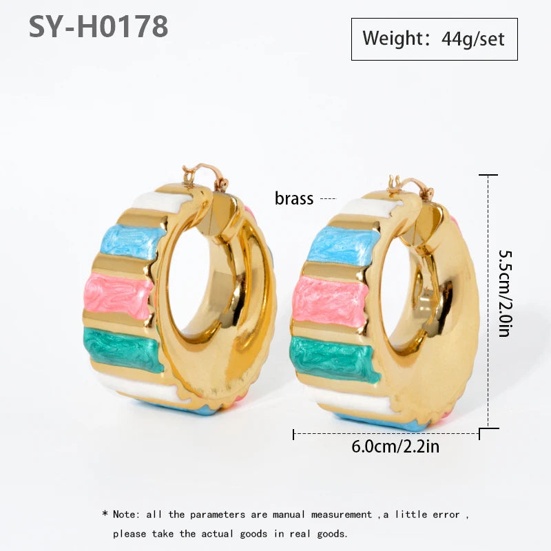 ZEA Dear Rainbow Jewelry enamel hoop earrings Copper 18K Gold plated Dubai African Women's Party wedding