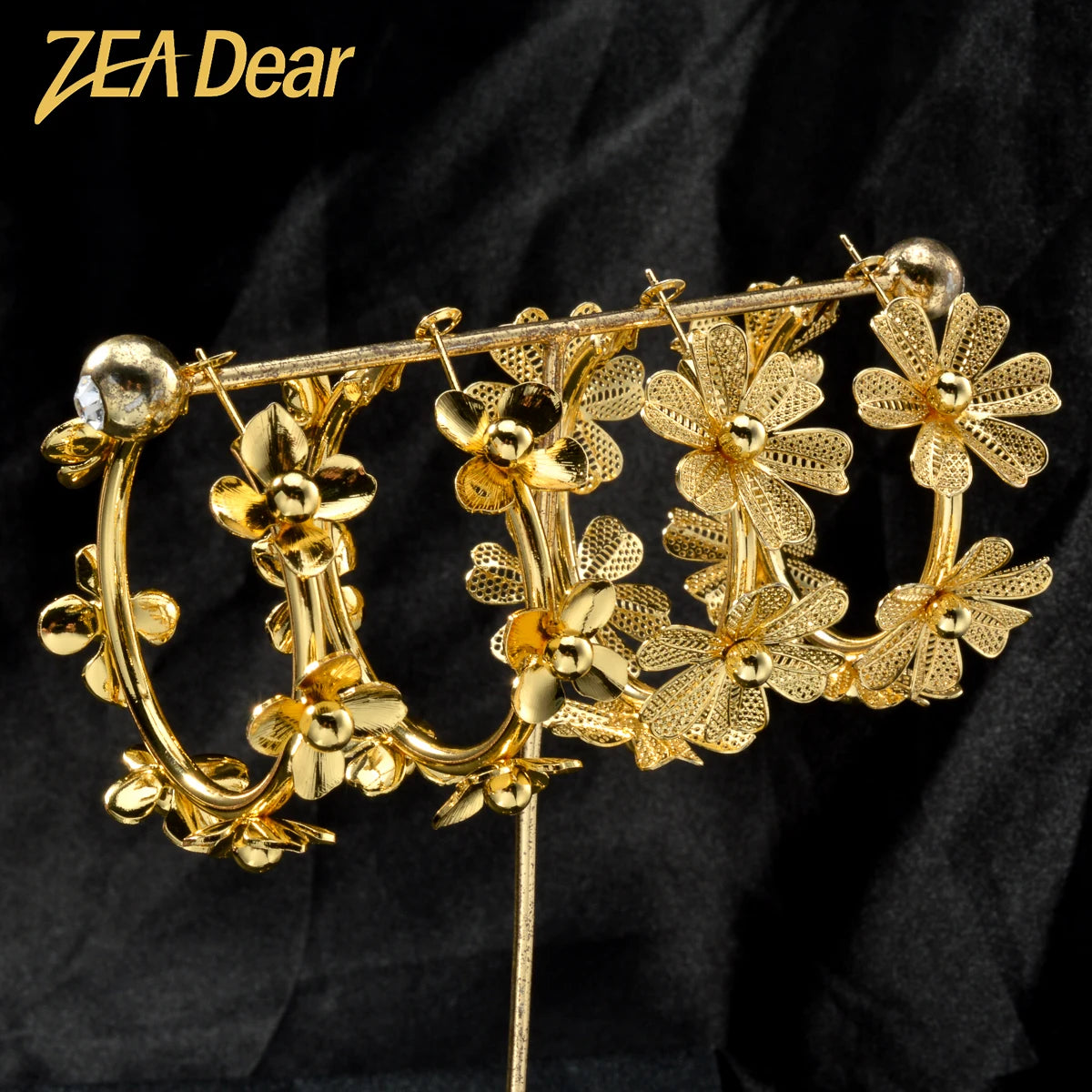 ZEADear Flower Design Jewelry Bohemia Romentic Earrings Set Bridal Wedding Luxury Gold Plated Round Hoop Earring Birthday Gift