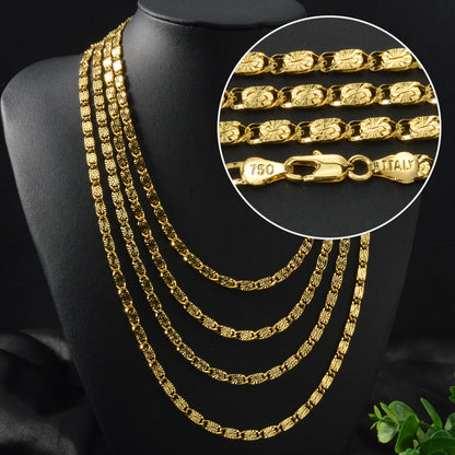 New Fashion 18 Gold Plated Copper Necklaces Special Jewelry Gifts for Family Friends 750 Classic Irregular Long Necklace Chain