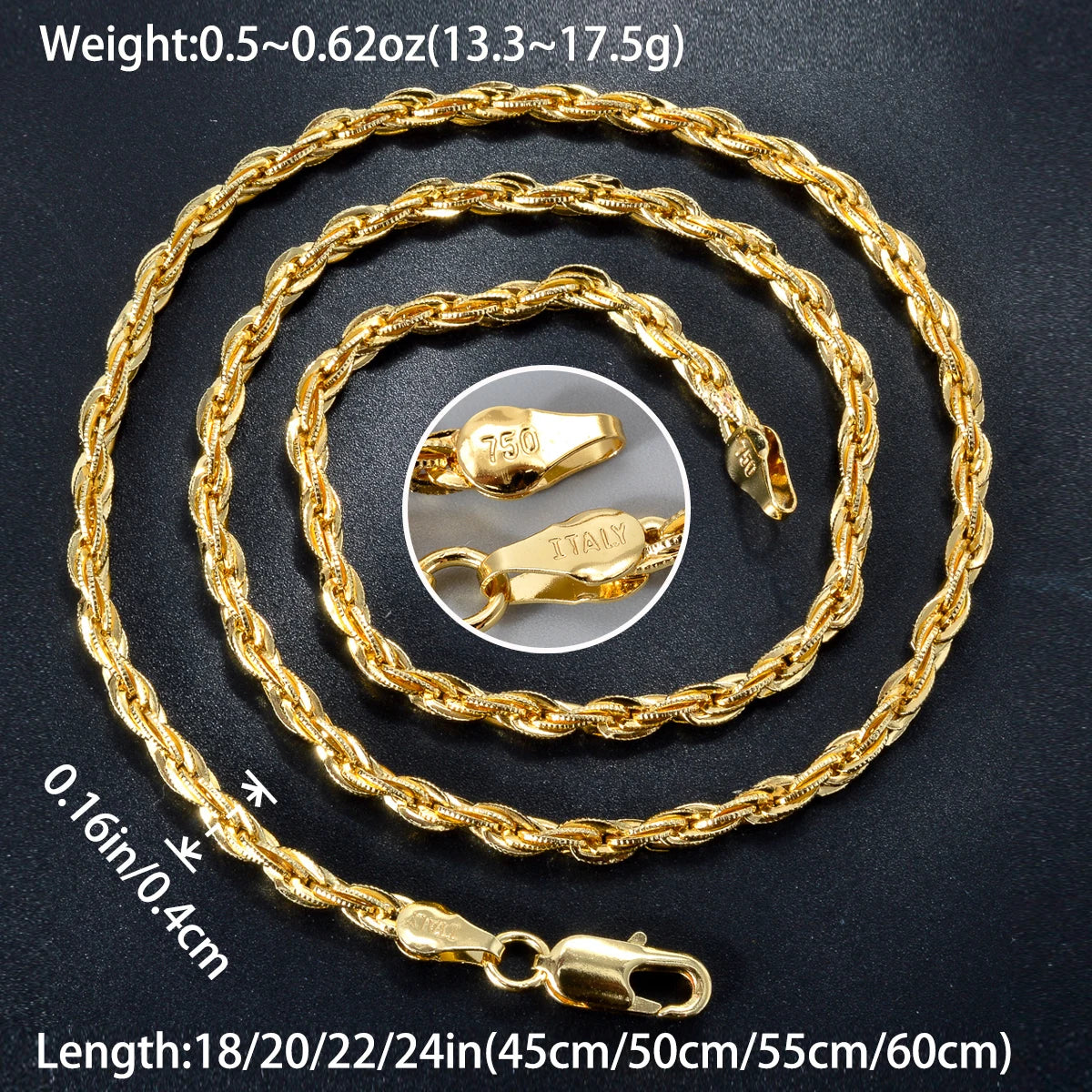 High Quality 18k Gold Plated Italian 750 Luxury metal 60cm Dubai Chain Simple necklace jewelry gift for men and women