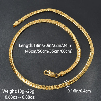 4mm Wide Dubai Chain Necklace For Men Women Copper Cuban Twist Necklace 18K Gold Plated Hiphop Punk DIY Accessaries Party Gift