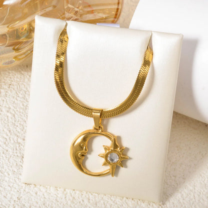 Stainless Steel Necklace Sun And Moon Art Pendant Simple Neck Chain Hip-hop Daily Jewelry Accessories Wen Women Gifts Necklace
