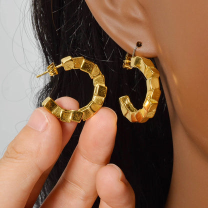 ZEADear Cuban Earrings Unique Accessories Gold Color Jewelry C Shape Earring Stainless Steel Ornaments Birthday Gift