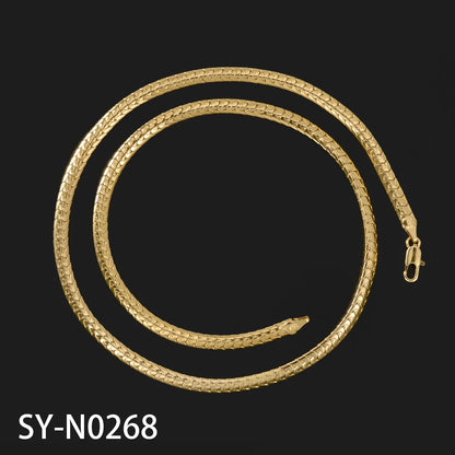 Textured Flat Herringbone Link Necklace Gold Copper Snake Chain Unisex Fashion Jewelry Daily Outfit Wedding Anniversary Gift