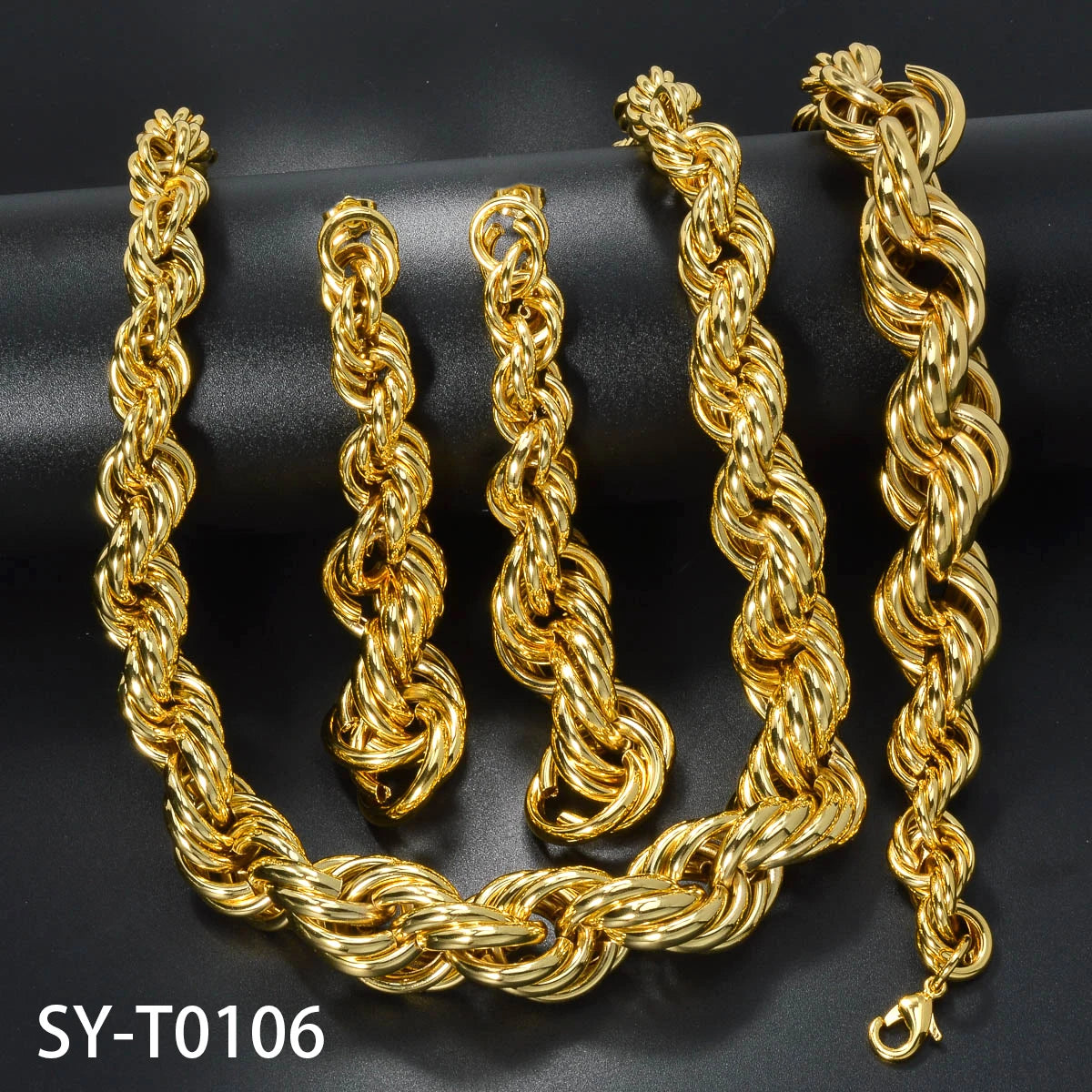 ZEADear Hip Hop Jewelry Set Exaggerated Necklace Thick Bracelet on Hand Punk Earrings Copper Metal Drop Earring