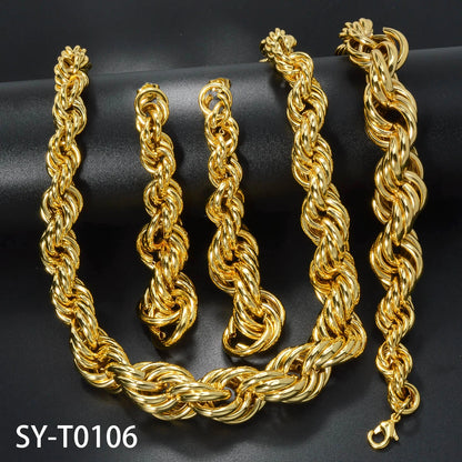 ZEADear Hip Hop Jewelry Set Exaggerated Necklace Thick Bracelet on Hand Punk Earrings Copper Metal Drop Earring