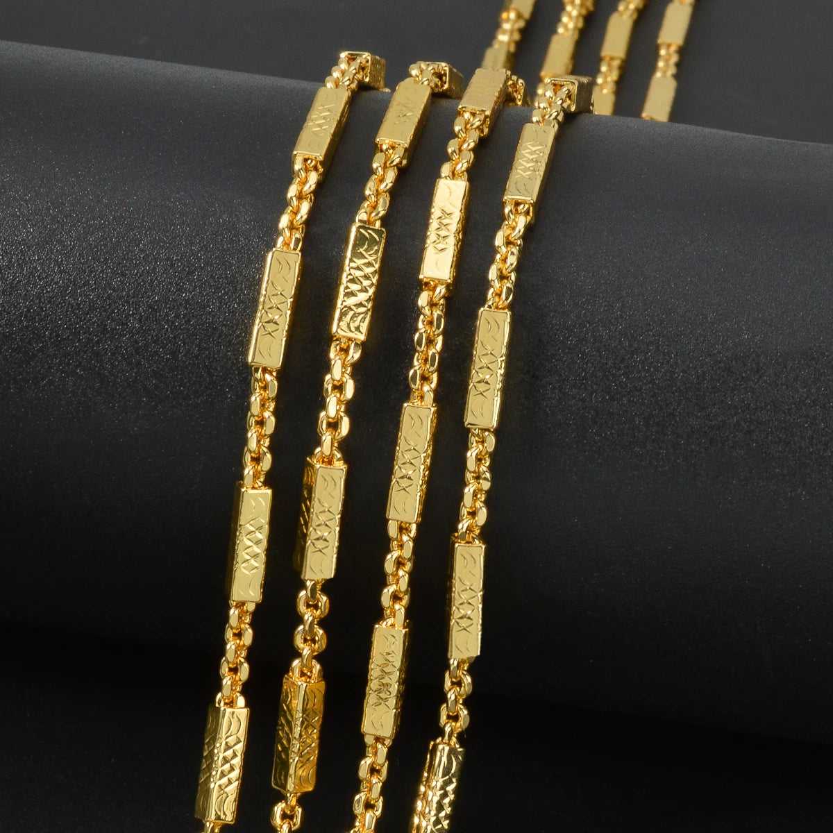 Women's Daily Wear 18K Gold Plated Textured Bead Link Chain Necklace New Fashion Jewelry Accessory for Birthday Holiday Gifts