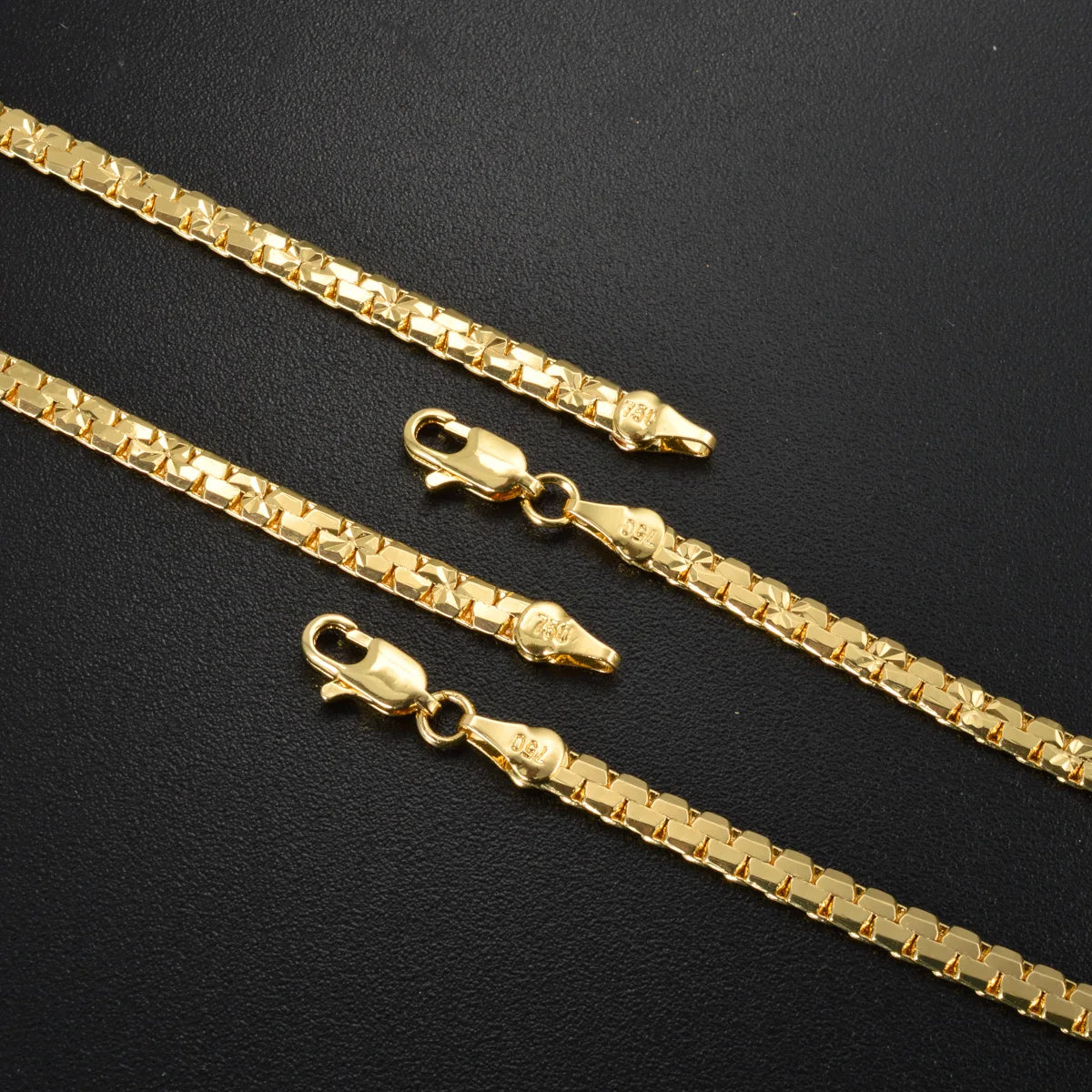 Faceted Cube Box Neck Chain 18K Gold Plated Copper Polished Link Multi Length Jewelry For Birthday Anniversary Holiday Present