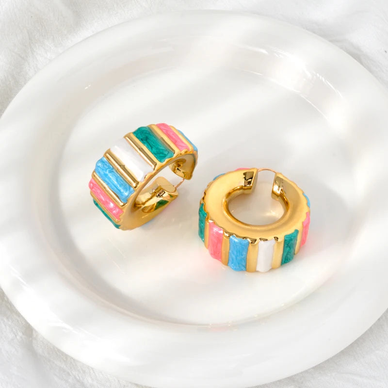 ZEA Dear Rainbow Jewelry enamel hoop earrings Copper 18K Gold plated Dubai African Women's Party wedding
