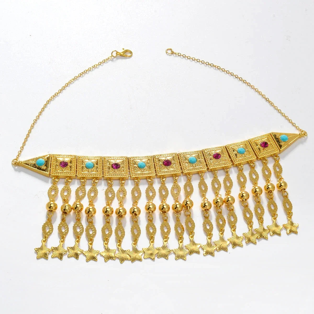 Dubai Jewelry Sets Tassels Necklaces Classic Chain Star Charms Cuban Romantic Links Birthday Gift for Women Gold Color  Pendant