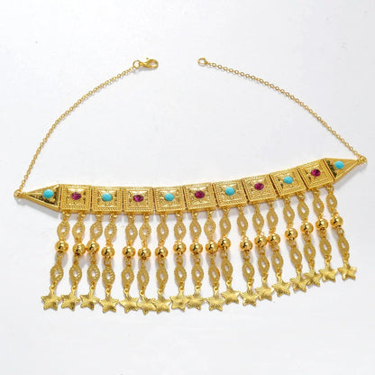 Dubai Jewelry Sets Tassels Necklaces Classic Chain Star Charms Cuban Romantic Links Birthday Gift for Women Gold Color  Pendant